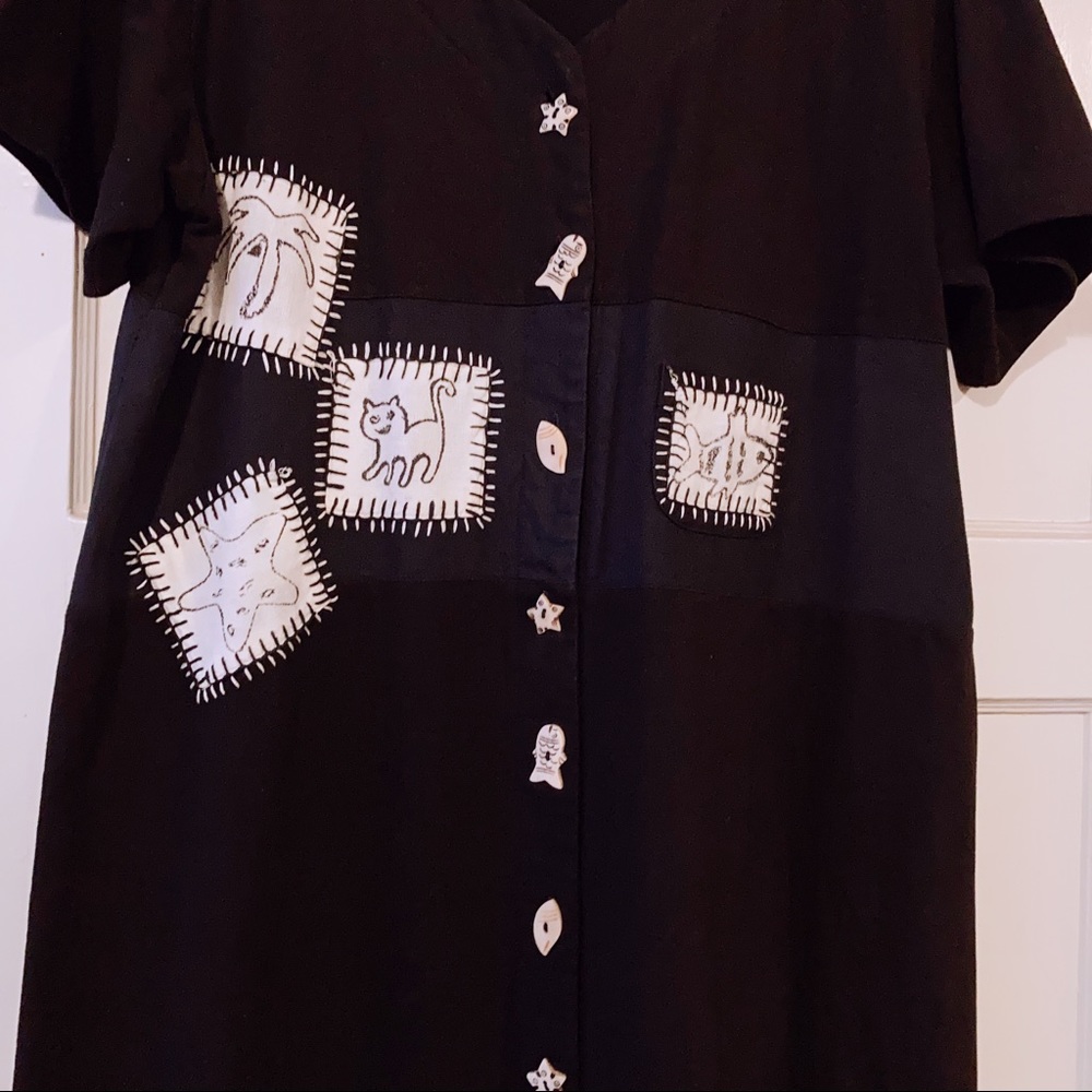 Cat Art Patchwork Vacation Maxi Button Down Cotto… - image 3